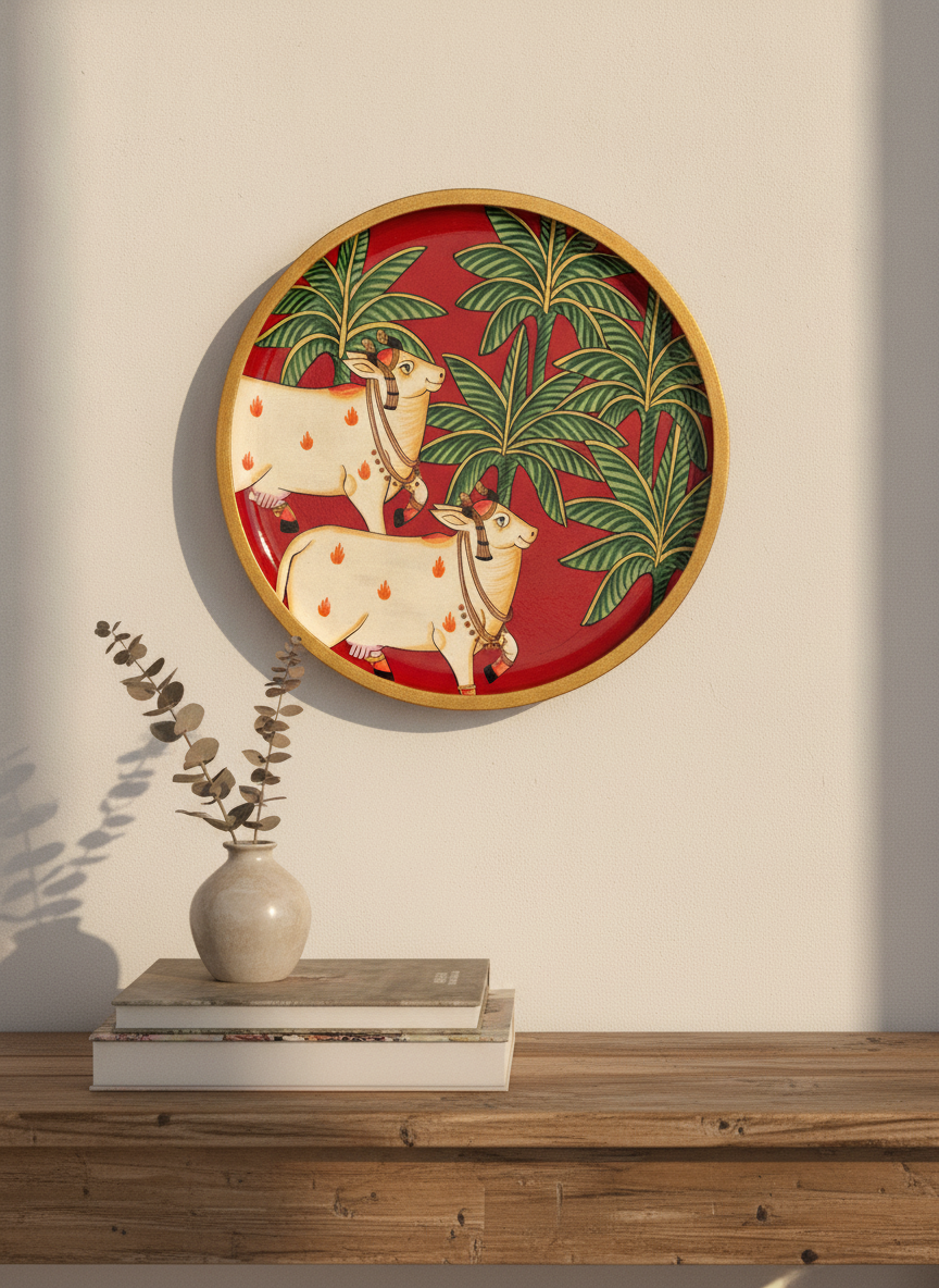 Pichwai sacred cow hand-painted decorative plate